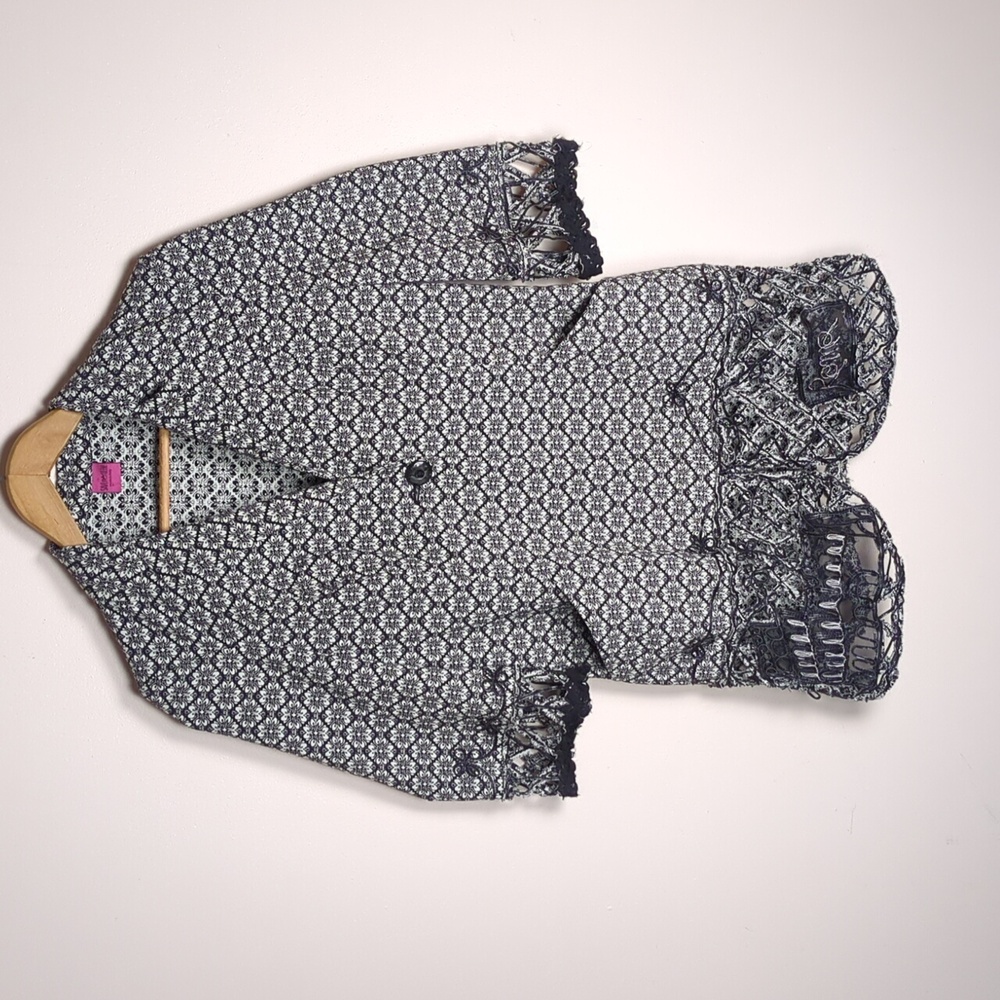 Save The Queen! Italy Optical Geo Blazer w/ Guipure Mesh Hem - M